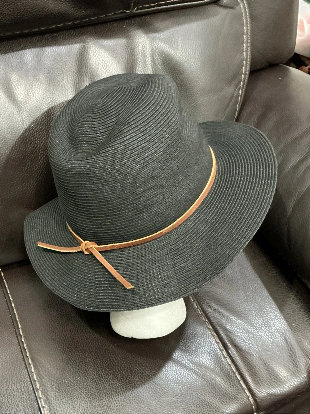 Brixton Wesley Black Straw Fedora with Brown Leather Band